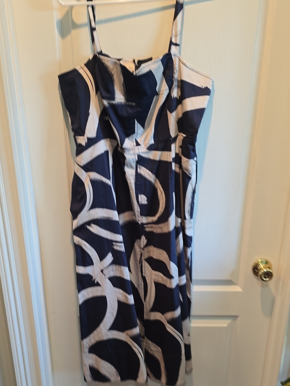 Donna Karan Navy & White Abstract Print Midi Dress